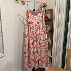 Chic Floral Midi Dress in Pink and Red